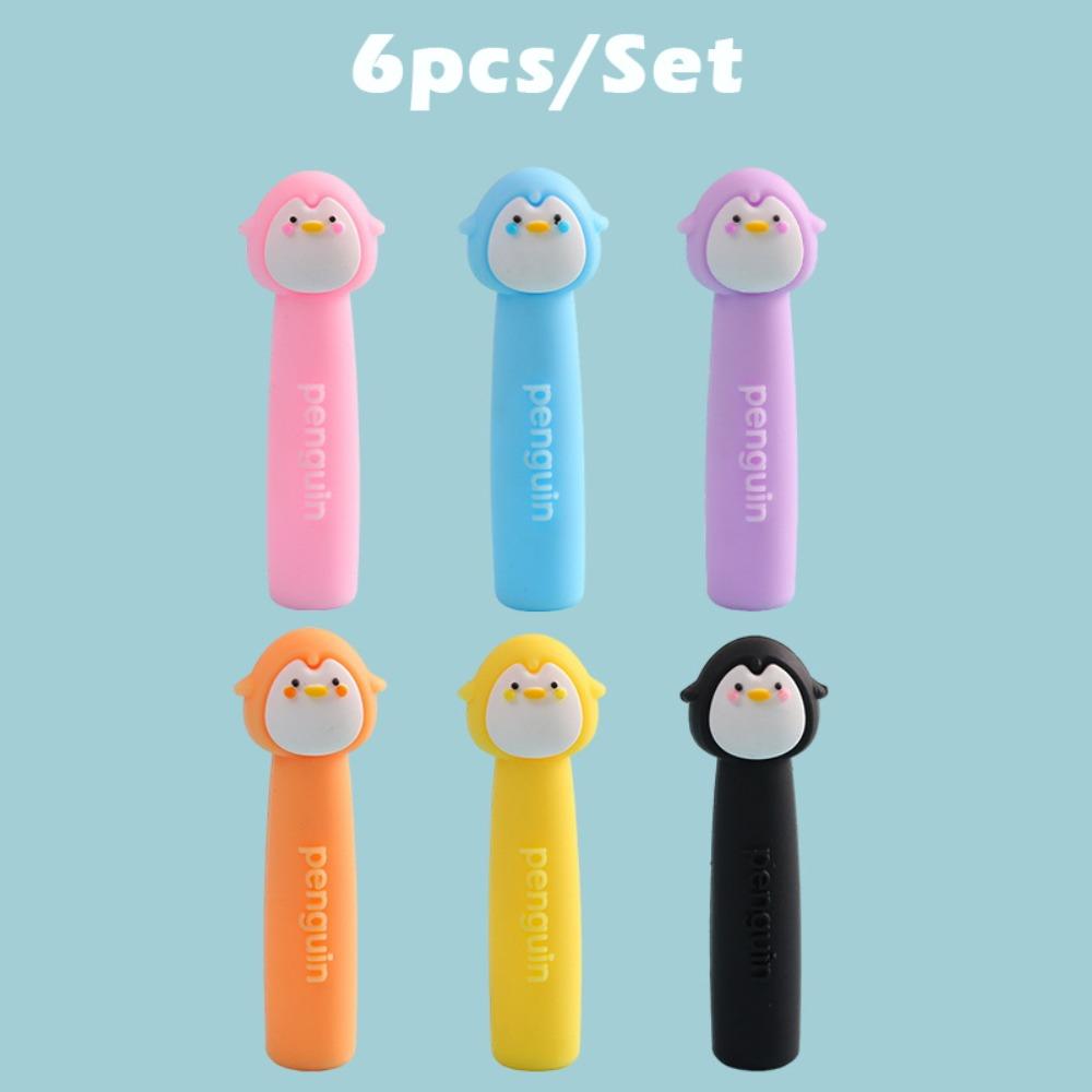 

6pcs/12pcs Soft Rubber Pencil Extender Penguin Shape Pen Cap Pencil Nib Protector School Office 6pcs