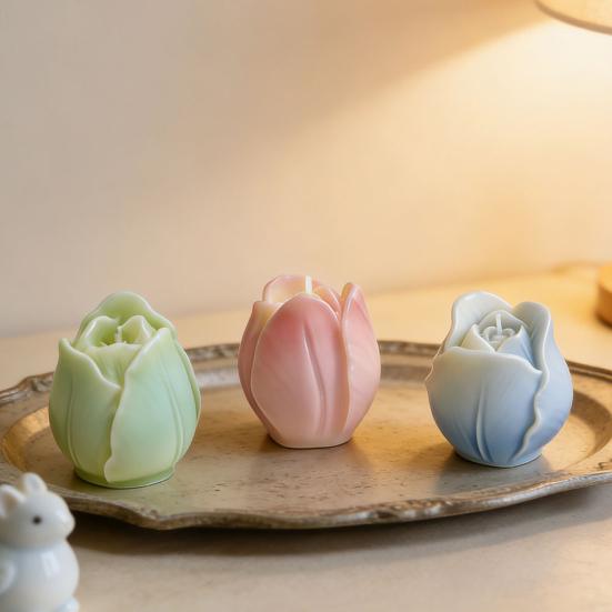 Yousheng Tulip Flower Silicone Mold, 3D Floral Candle Making Mold for Soap Fondant Chocolate Wax Resin Craft, Baking Cake Decorating