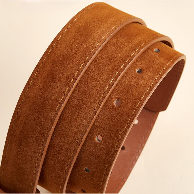 Women Luxury Suede Cowhide Belt 2.8Cm Wide Waistband For Dresses & Jeans Vintage Style With Gold Buckle