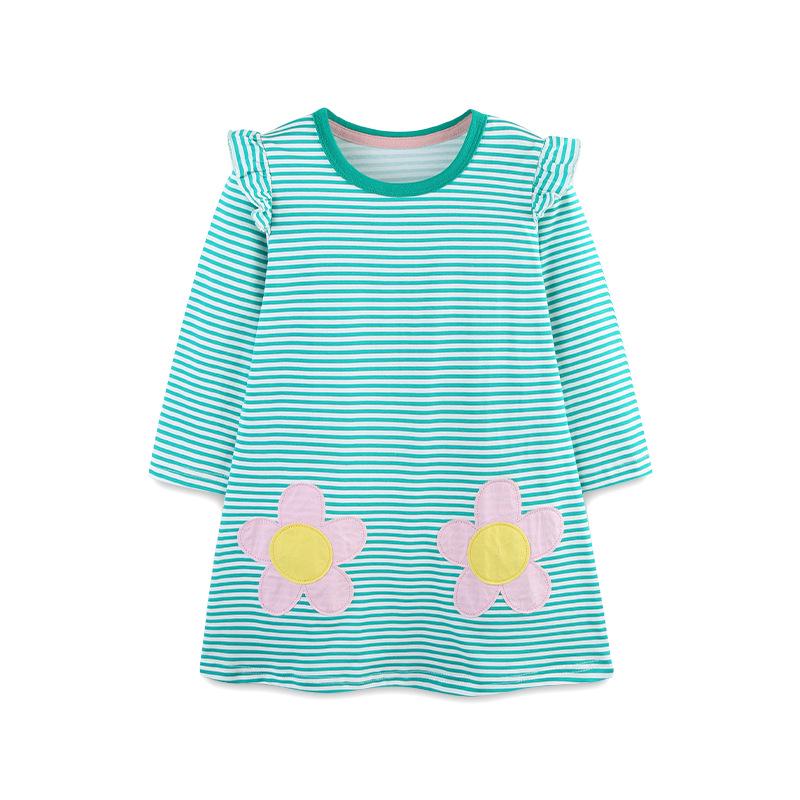 New Autumn Girls European Style Princess Dress with Cartoon Flower Appliques and Stripes 7Y