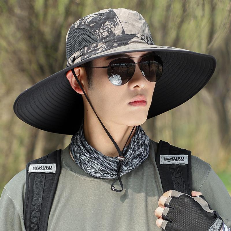 Spring and Summer New Men's Cm Sun Hat Bucket Hat Outdoor Sun Protection Hat Breathable Big Eaves Hat Climbing Hat Fishing