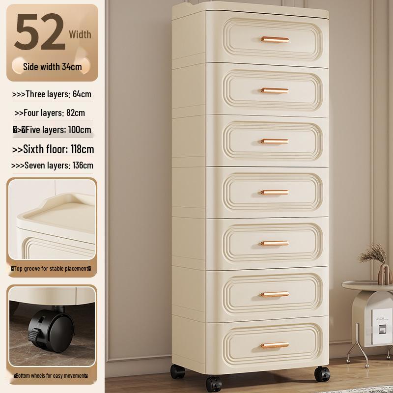 Bedroom Bedside Movable Storage Cabinet with Drawers for Living Room - Plastic Household Snack Organizer