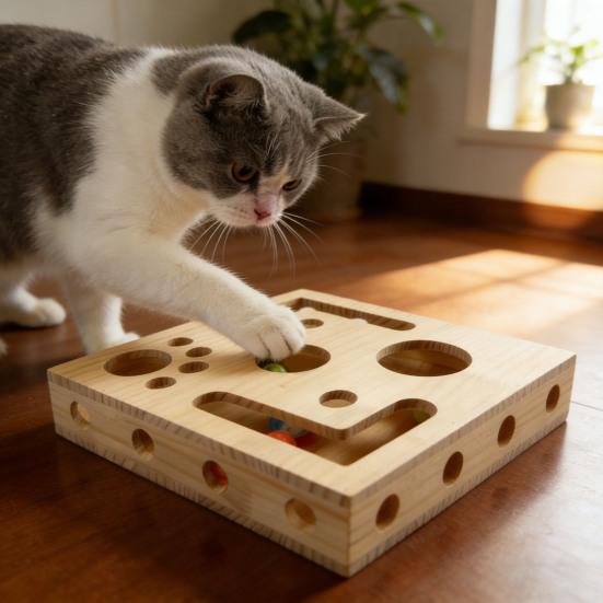 Box na pilník na kočičí drápky Zábavní box s puzzle Škrabadlo pro kočky Dřevěná krabice na hraní a škrábání s bludištěm Bezstresová alternativa ke kleštičkám a brousícím nástrojům pro kočky Mentální