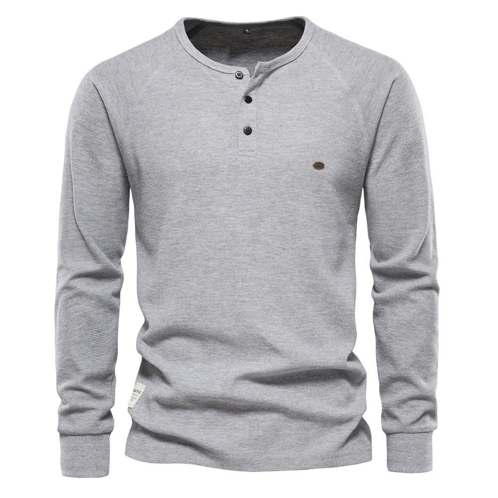 European Men s Henley Neck Waffle Knit Long Sleeve T-shirt S светло-серый