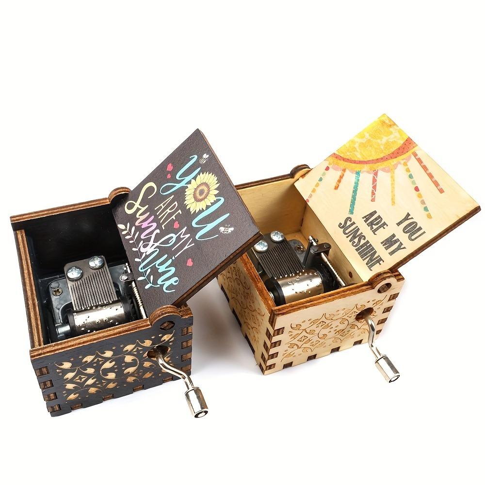 You Are My Sunshine Music Box, Hand Cracked Wooden Retro Laser Engraved Small Music Box Gift, for Birthday/Christmas/Anniversary/W/Valentine's Day