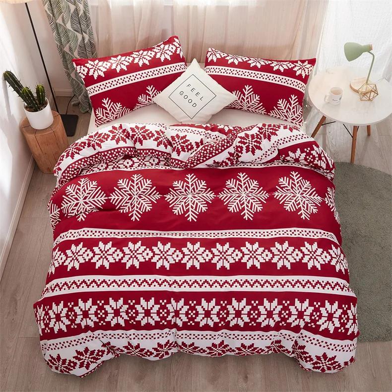 Comforter Christmas Queen Size Bedding Set Snowflake Red Bedding Set Luxury Holiday Merry Christmas For Bedroom Decoration