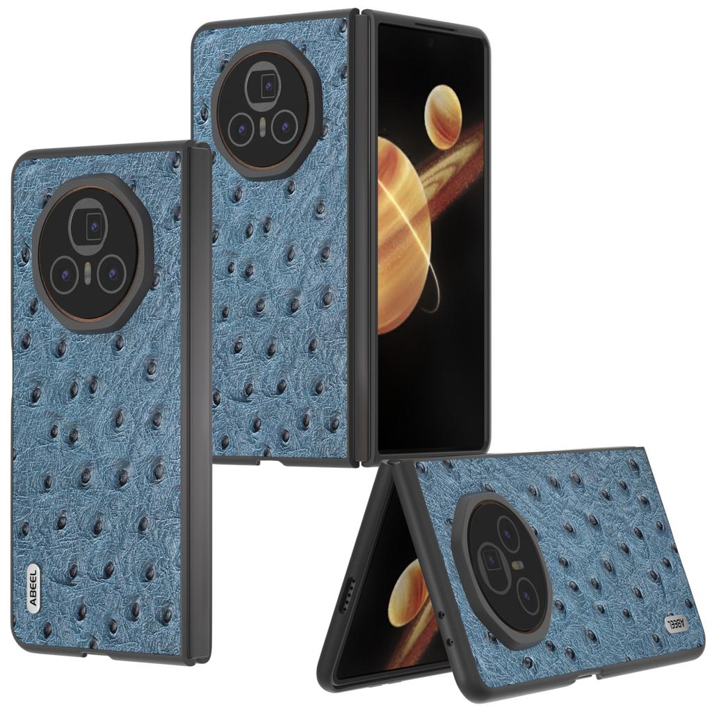 For Honor Magic V3 5G Case Ostrich Texture Genuine Cow Leather Hard PC Phone Cover