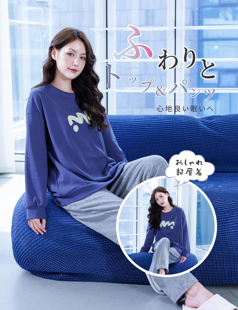 MiniZaru Long Sleeve Loungewear Pajama Set Size Women's (Blue, 228, Medium)