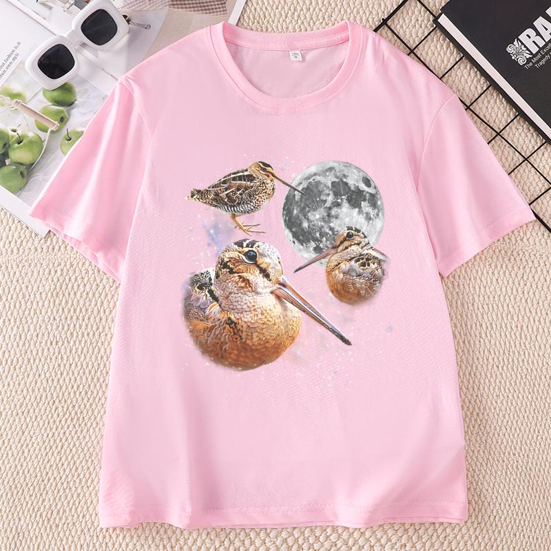 Three Meep Bird Moon T Shirt Unisex Unisex Galaxy Tee Casual Round Neck Printed Cotton Short Sleeve Tees Pullover Birder Gift