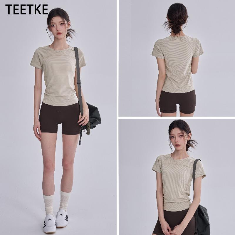 New sports short-sleeved women's summer seamless yoga clothes, running training, cycling training, fitness tops, Pilates yoga shirts