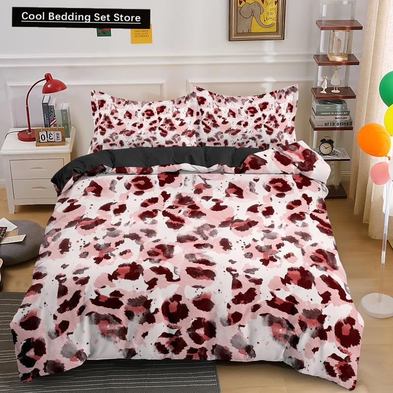 Leopard Print King Queen Duvet Cover Brown Cheetah Skin Pattern Bedding Set for Teens Girl Women Leopard 2/3pcs Soft Quilt Cover