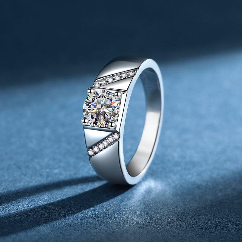 Grand Ring Men's Carat Moissanite Platinum - Adjustable Open Band Charm, Carat Bold & Sparkly, Wedding Wear Pick