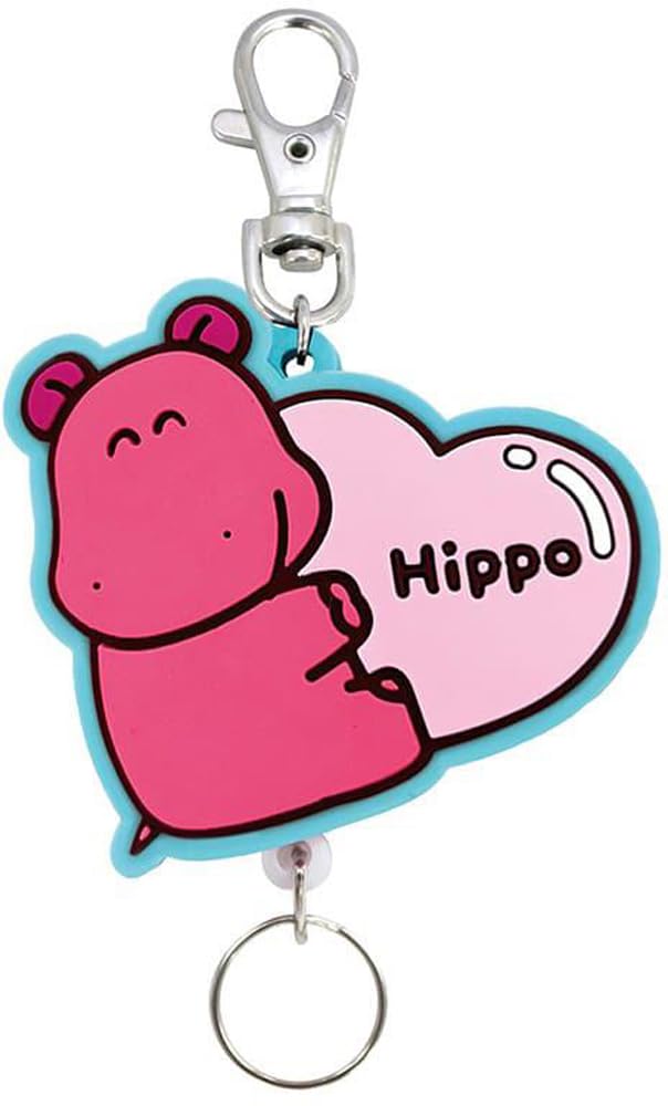 SK Japan Tabekko Doubutsu Hippo Heart Rubber Reel Keychain 16737