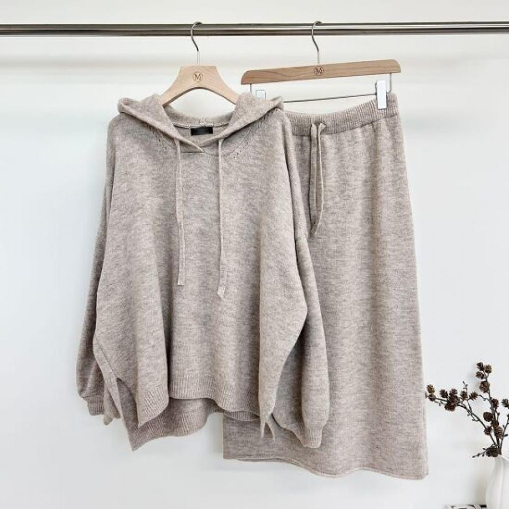 Mizqz Women Hooded Knit Skirt Set Winter Fall 5588