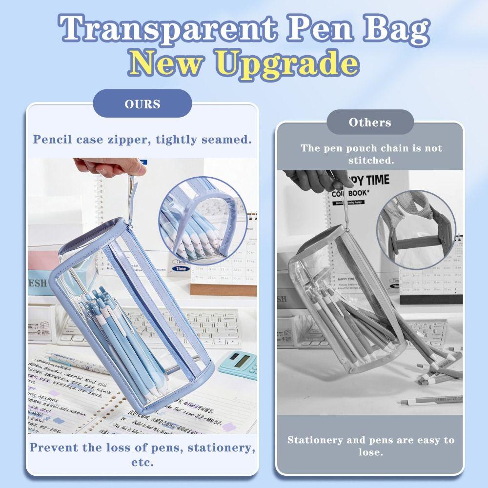 Transparent Pen Bag Stable Triangle Base Stationery Pouch Multi-functional Pencil Case  Students