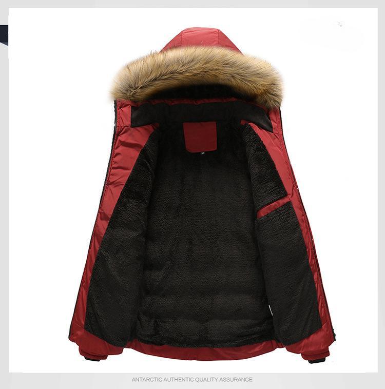 Jachetă caldă de iarnă pentru bărbați, haine groase cu guler de blană și glugă, Parka cu puf