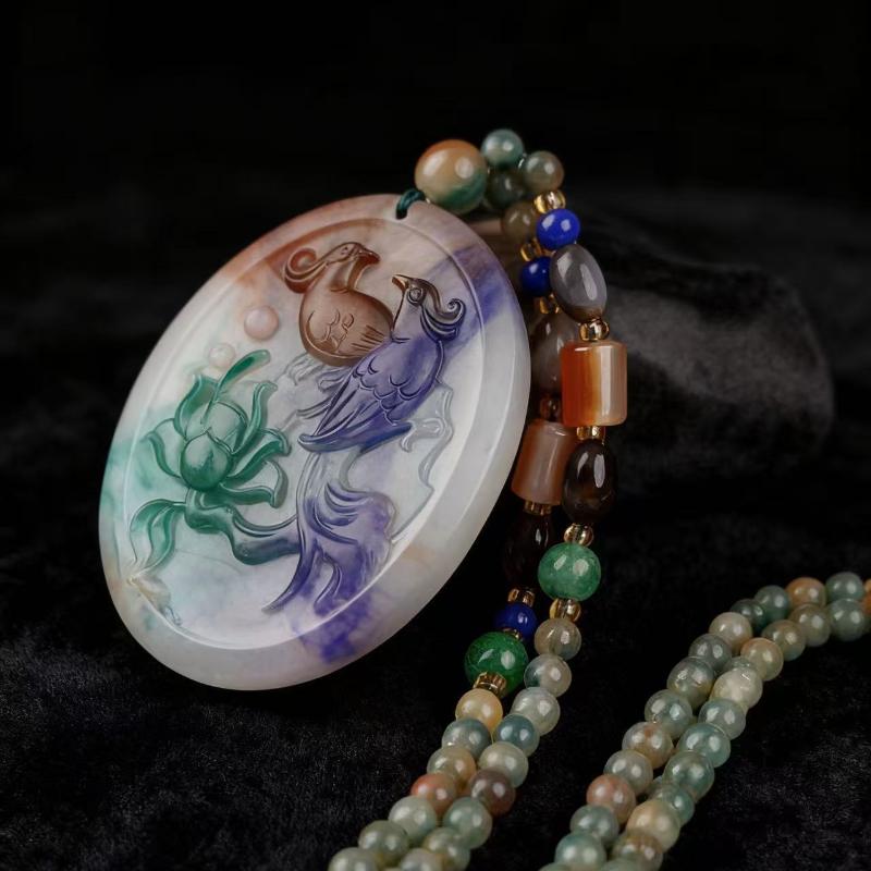 Versatile Rainbow Spotted Stone Carved Necklace Pendant Fortune Dragon Plaque Sweater Chain Fashion Jewelry Mother'S Day Gift