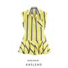 Kaslead New Women Clothes Western Style Fashion Simple Stripe Puffy Lapel Sleeveless Hanging Shoulder Dress