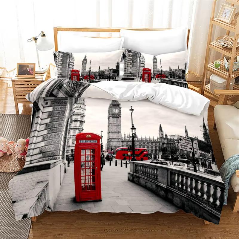 Comforter Cityscape Europe Building Bedding Set Paris City Night 3D Print Comforter Full King For Kids Adults Decor