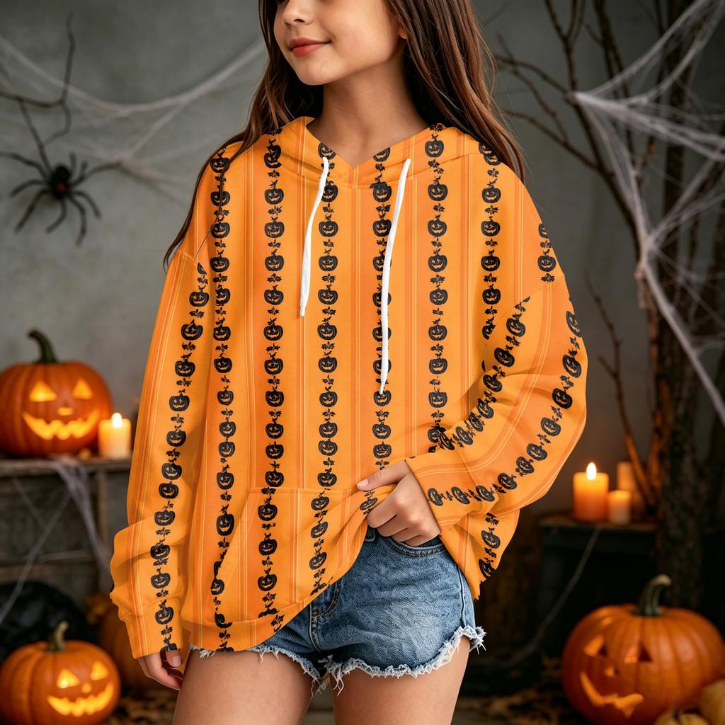 Kids Halloween Print Hoodie Pullover Sweatshirt for Boys Girls Casual Wear