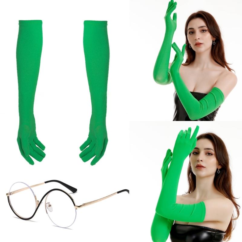 Halloween Witch Costume Accessories Elphaba Glasses Green Gloves Set Movie Elphaba Cosplay Costumes for Adults Gift