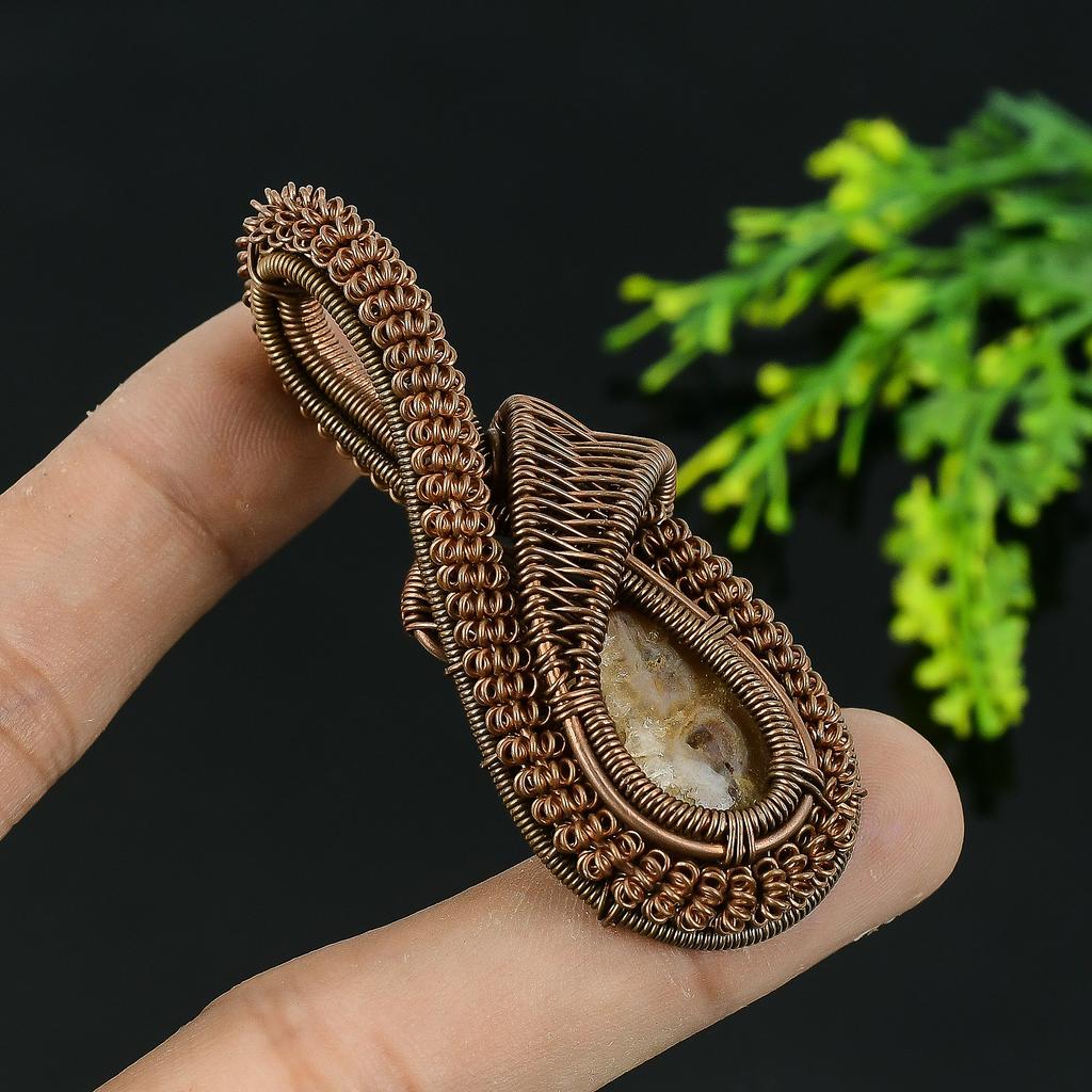 White Solar Quartz Handmade Copper Wire Wrap Jewelry Pendant 2.25 i2U50