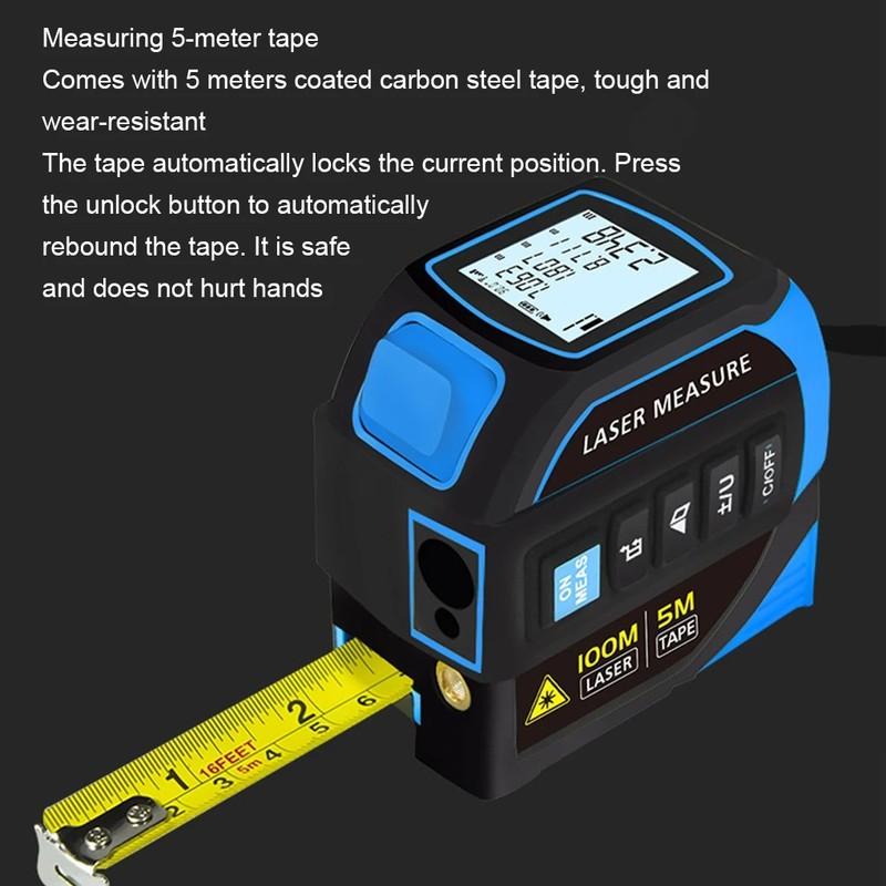 Portable Laser Tape Measure 4 In 1 Digital Tape Measure High Precision Laser Rangefinder Steel Tape Measure High Elasticity Tool