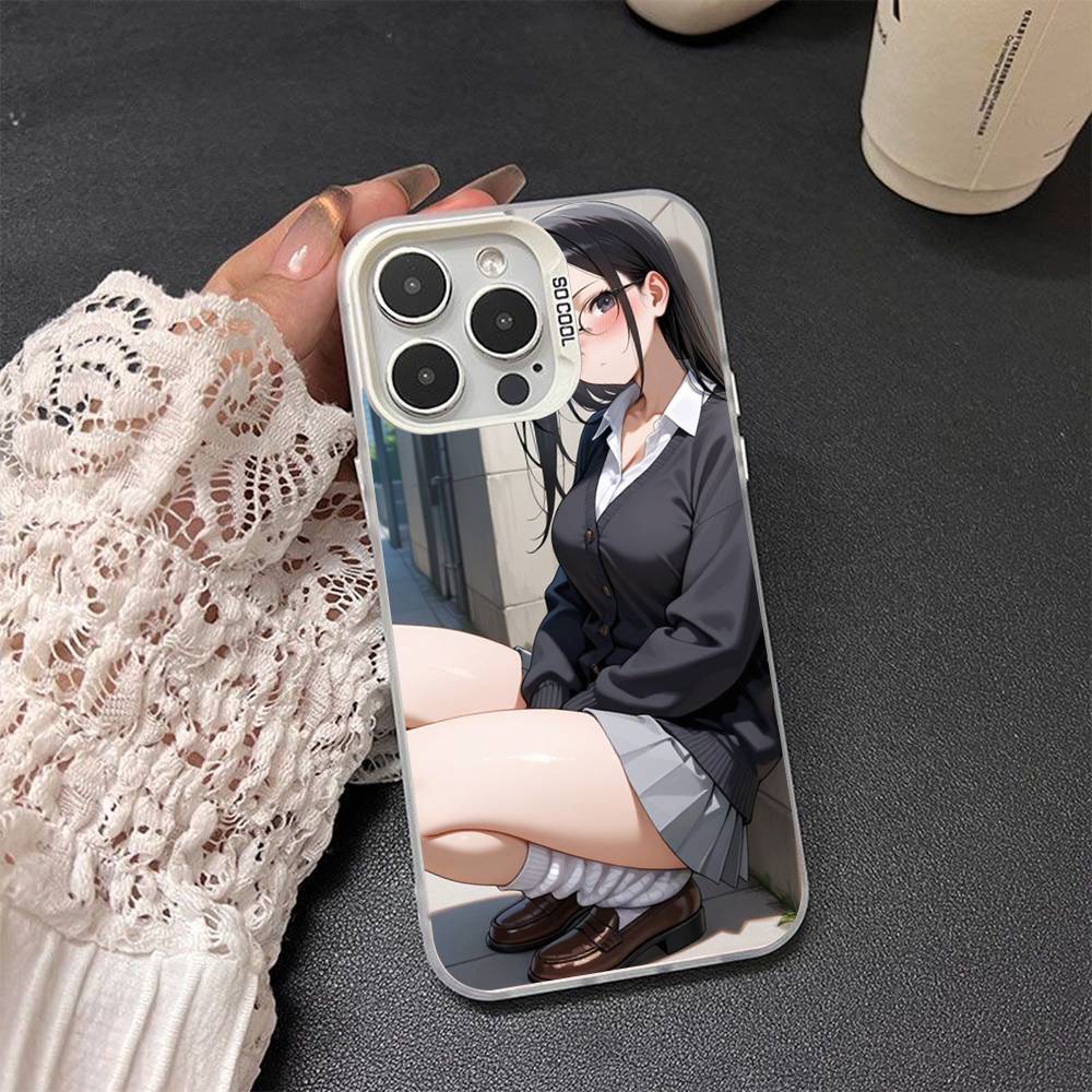 Cute Cartoon Japanese Anime Girl Colored Silver Frosted For iPhone Phone Case 17 16 15 14 13 12 11 Pro Max XR Plus Shockproof