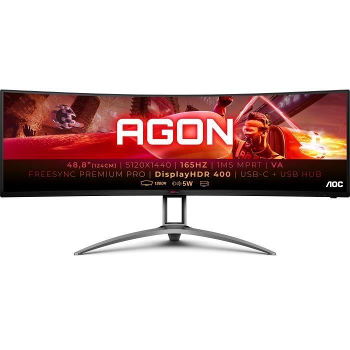 Ecran PC Gaming incurvé - AOC Agon - AG493UCX2 - 48,8" VA DQHD 1ms 165Hz HDMI DP USB-C HP Réglable hauteur Freesync Premium Pro