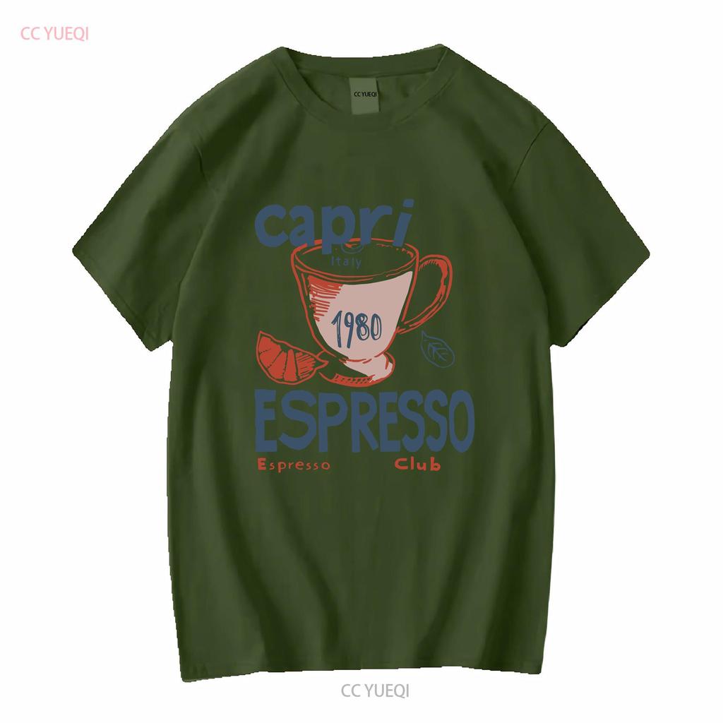Capri Italy Espresso Club 1980 T Shirt Soft Vintage Cotton vintage Washed Casual Slightly Unisex streetwear Comfortable fashion