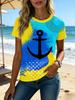Summer Anchor Stripe 3D Print T-Shirts Women Casual Short Sleeve Round Neck T Shirt Harajuku Y2K Tees Top Female Street Clothing