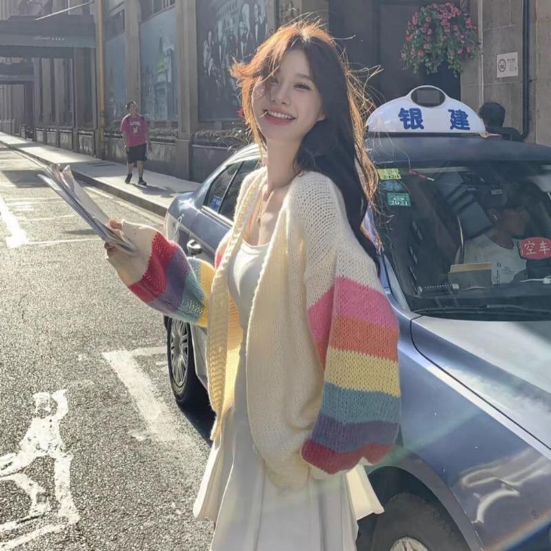 Autumn V Neck Elegant Knitted Cardigan Women Fashion New Long Sleeve Sweet Loose Short Cardigans Jacket Women Slim Casual Winter Sweaters Coats 25564