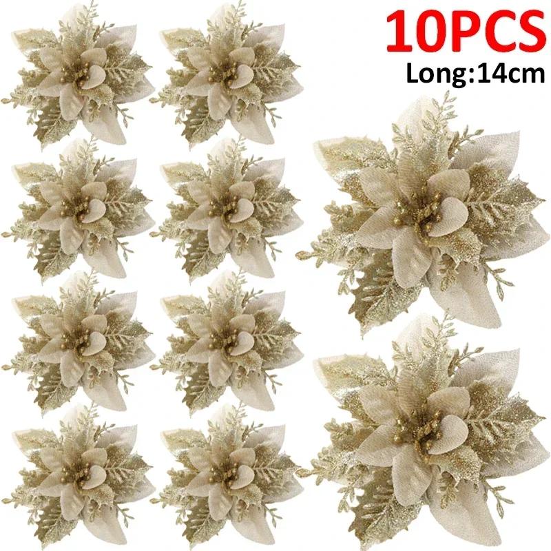 

Блестящие искусственные цветы рождественские цветы с зажимами подвесные украшения для елки искусственные цветы для новогодней вечеринки декор подарки