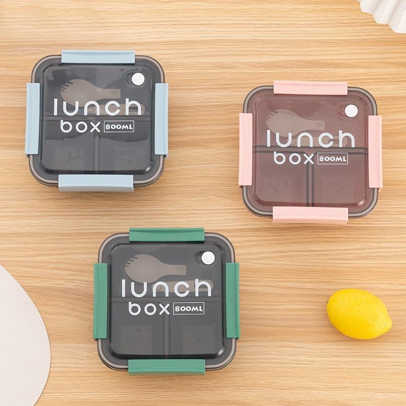 1Pcs 800/1100Ml Plastics Compartmented Lunch Box Microwave Safe Bento Box With Cutlery Food Storage For Student Worker Tableware