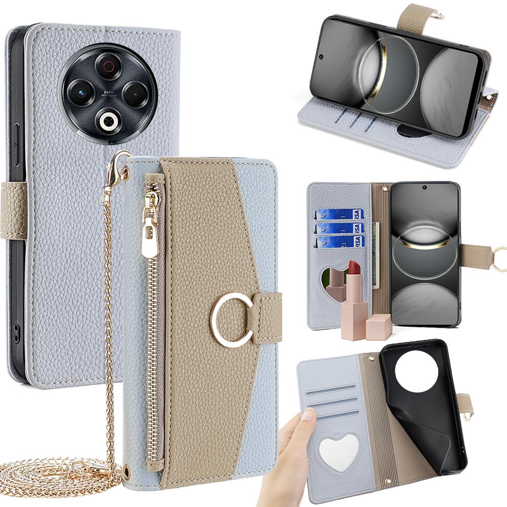 For TECNO Spark 30 4G Case Mirror Wallet Leather Phone Cover with Chain Shoulder Strap
