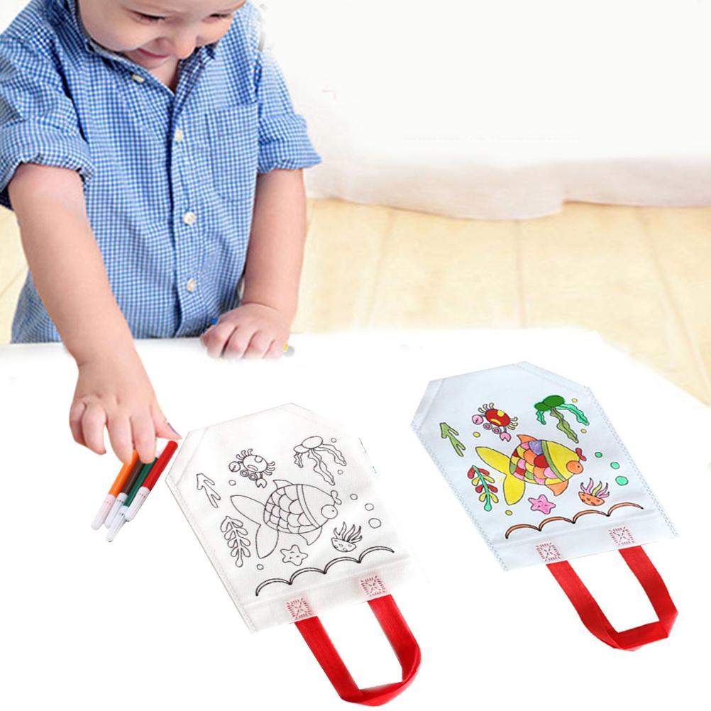 12Pcs DIY Graffiti Tote Bag Non Woven Grocery Bags for Children Arts and Crafts Color Filling Party