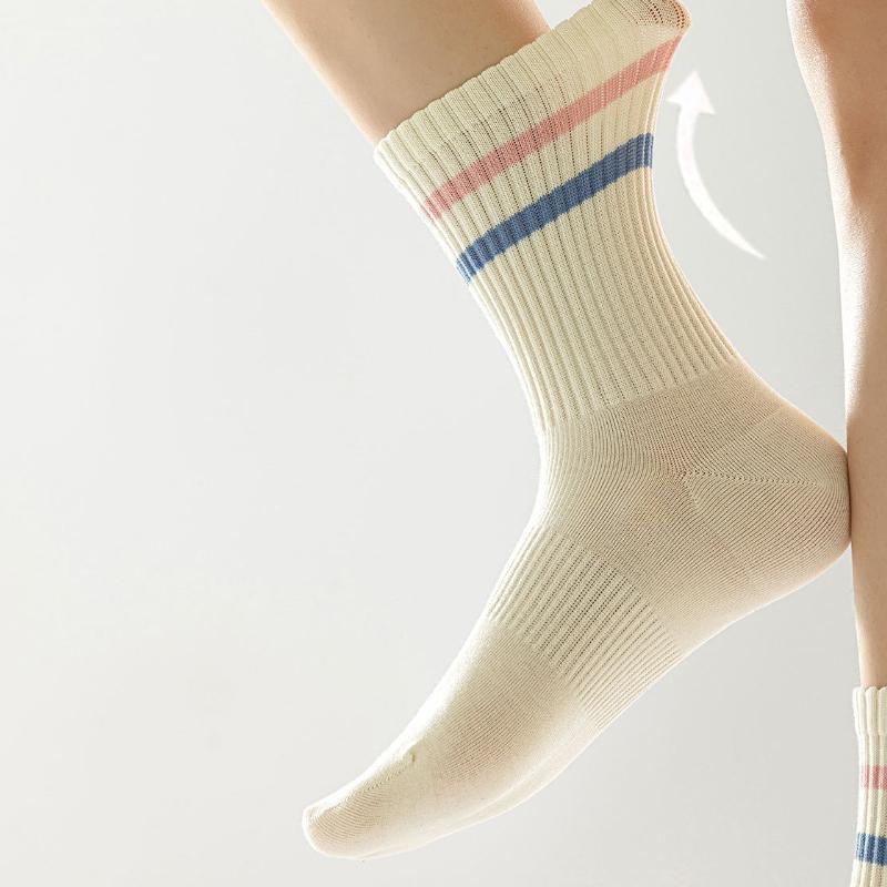 Trendy Striped Socks for Women Middle Tube Socks Japanese Style Fashion Socks Solid Color Girls Socks