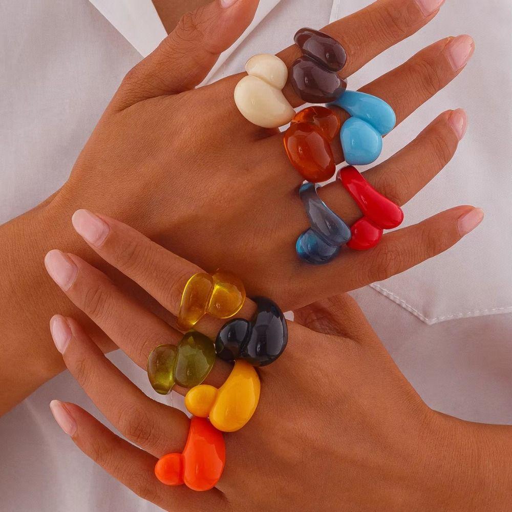 Colorful Boho Geometric Open Ring Multicolor Y2K Vintage Ring  Dual Purpose Jewelry