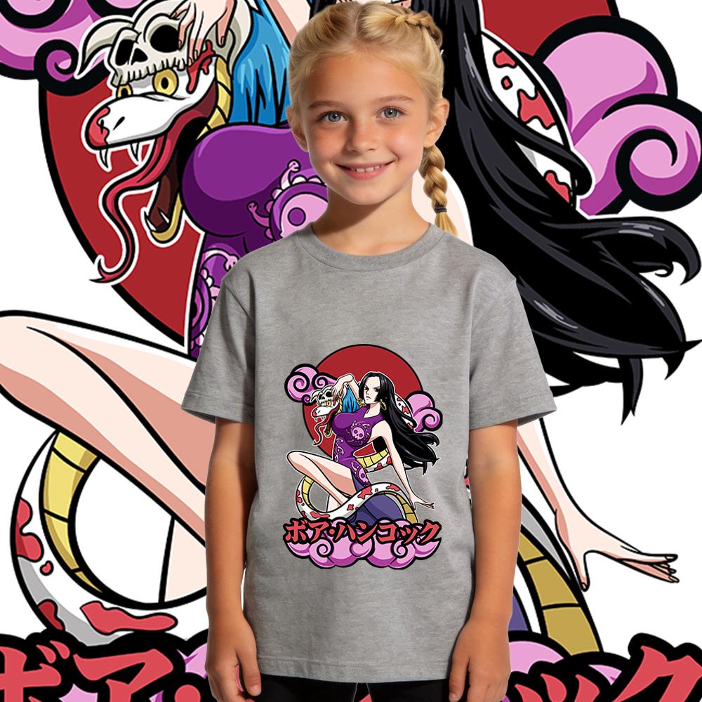 One Piece Boa Hancock Anime Print Cotton T Shirt for Boys Girls Kids Soft Breathable Casual Short Sleeve Daily Wear Top