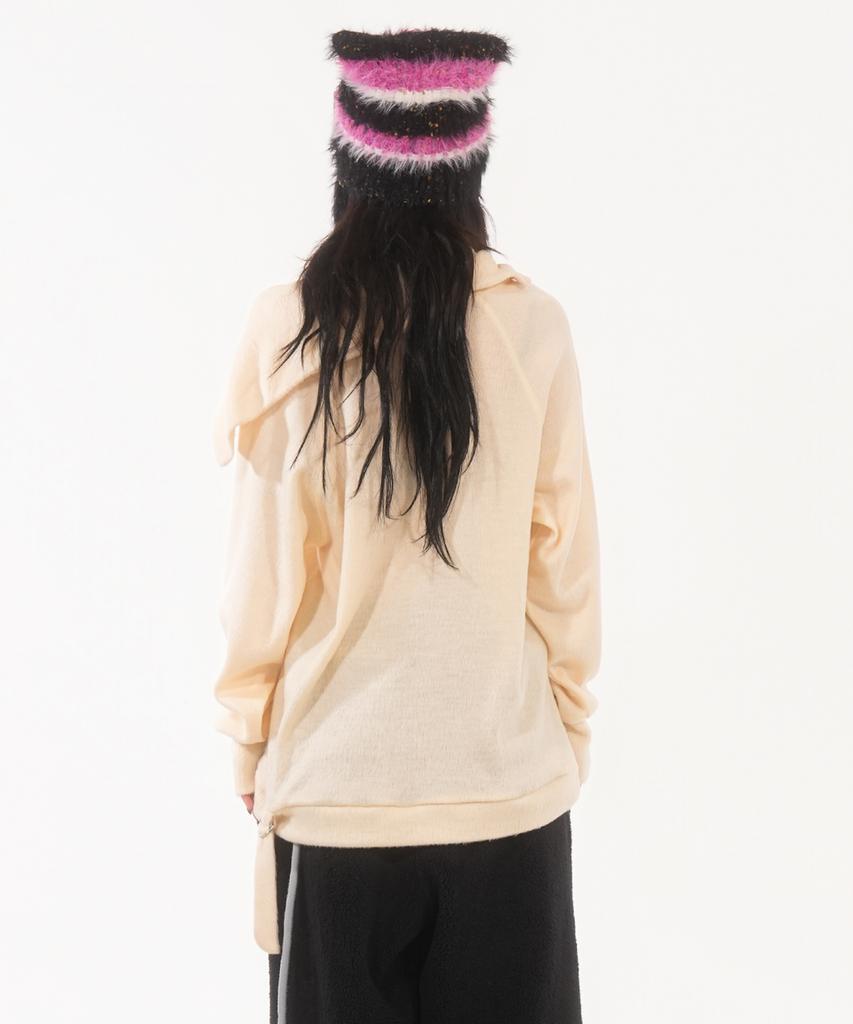 FANYOUNG Hairy Zip Slit Pullover Ivory