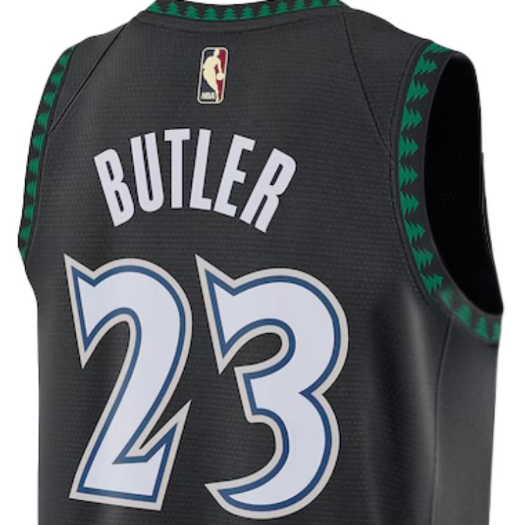 Nike X NBA Collaboration Minnesota Timberwolves Butler 23 Letter Logo Crew Neck Pullover Comfortable Basketball Jersey Men Jersey Black AJ1971-010