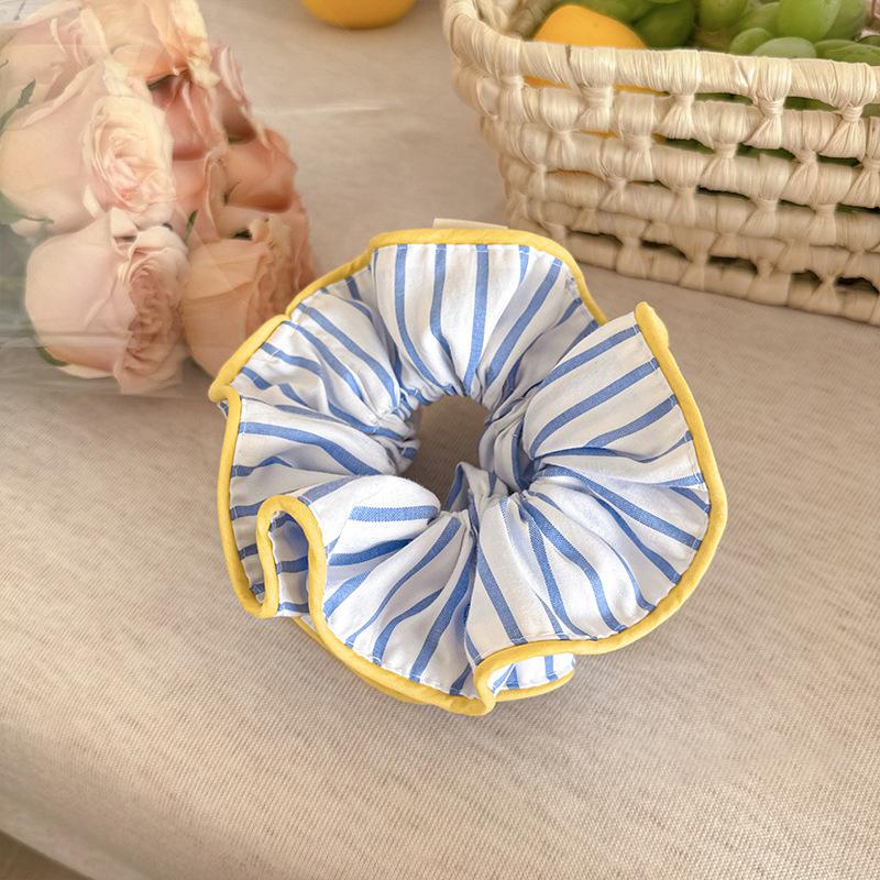 

1pc colorful double-layer striped large intestine hair tie for women, simple and versatile hair rope for ponytails and buns