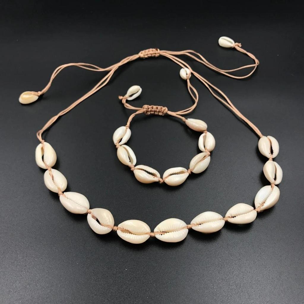 1 Pcs Natural Simple Daily Ladies Gifts Fashion All-match Adjustable Shell Sea Rope Bracelet Necklace Set Jewelry Necklace