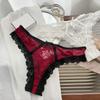 Lace Bow Sexy Thong Transparent Women's Lingerie Low Waist Flower Embroidery Mesh Perspective Hollowed Panties Briefs