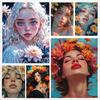 Retro Gorgeous Girl and Flower Portrait Art Poster Canvas Print Wall Painting Living Room Bedroom Home Decoration Aesthetics