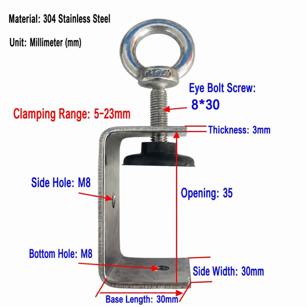 1pc 304 Stainless Steel Square Clamp Pull Ring Fixed Holder Clip C-clamp Hardware Fasteners