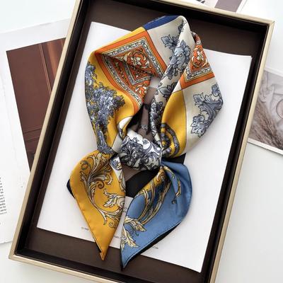 2025 Neuer Luxus Floraler Druck 70*70cm Satin Quadratischer Schal Damen Weiches Haarband Halstuch Krawatte Weibliches Stirnband Foulard Taschenband