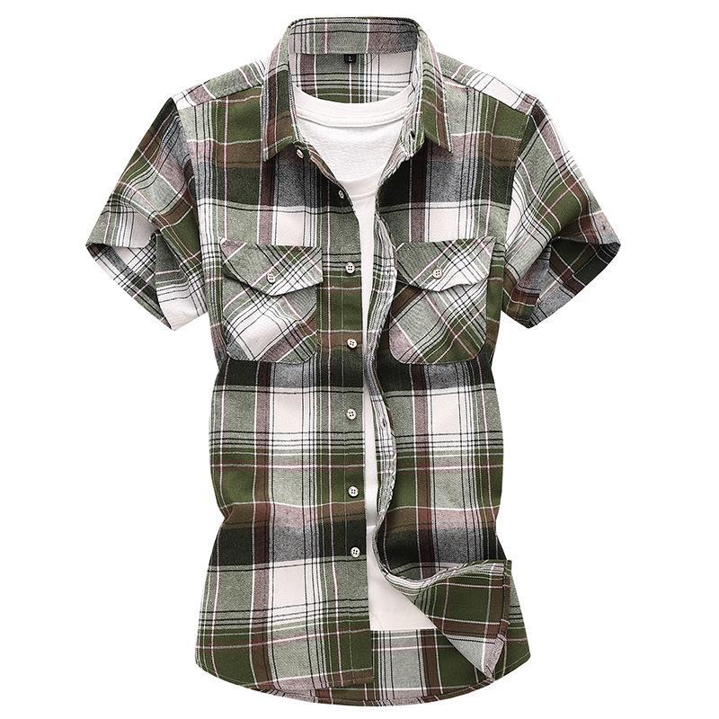 2026 Men's Plaid Casual Short Sleeve Shirt with Double Pockets - Summer Fashion, Large Size