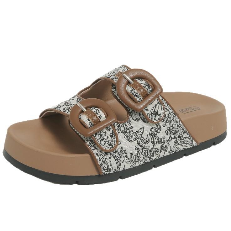 Belt buckle slippers girls summer retro outer wear thick-soled beach slippers national style comfortable casual breathable sandals
