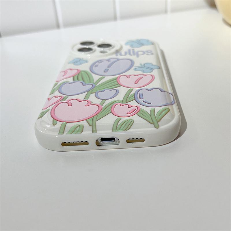 Świeży słodki biały kremowy tulipan motyl pełna krawędź miękka anty-upadek shell dla iphone 1411 13 Promax Xxs Xr 7 8 Plus etui na telefon 1129